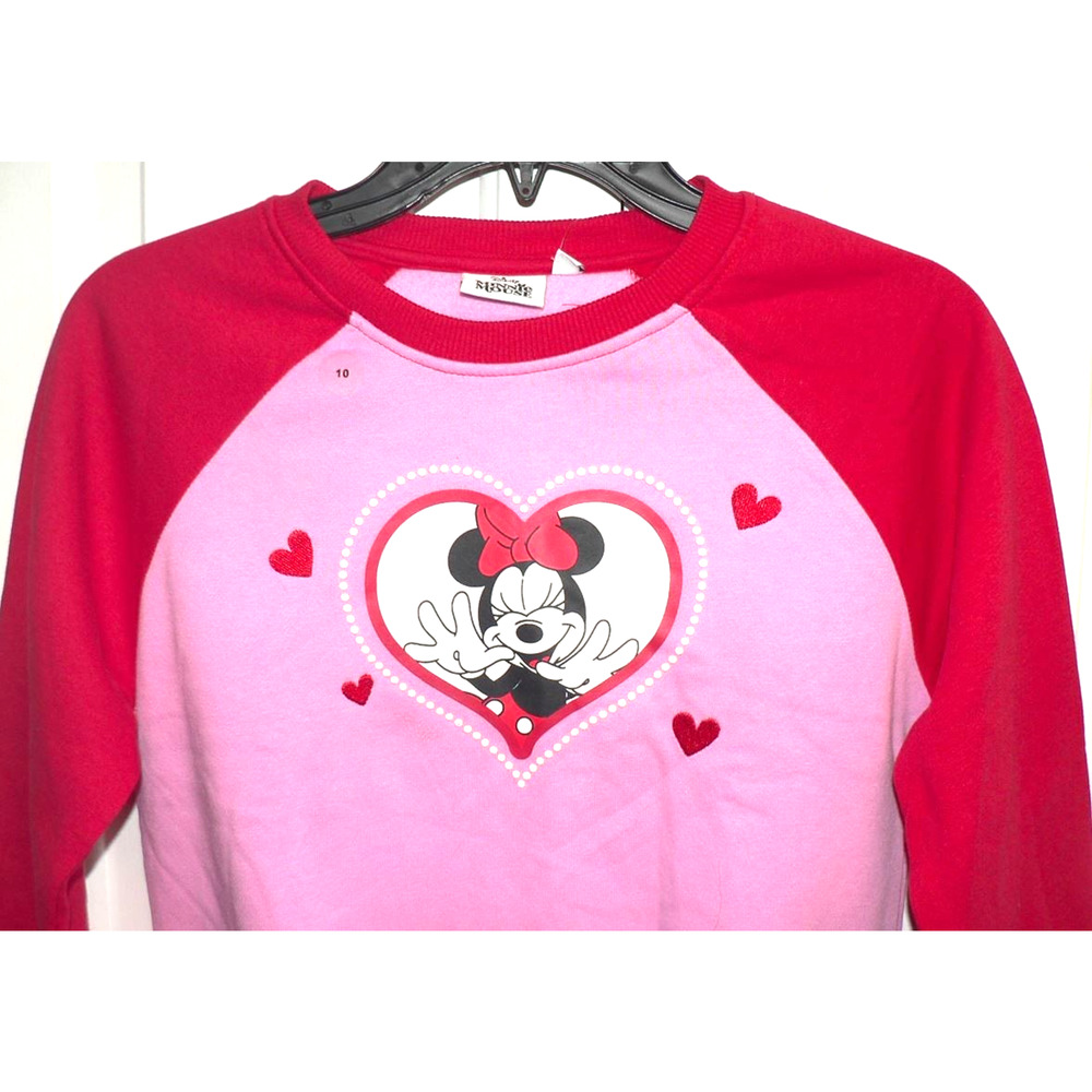 Disney Minnie Mouse Girl's Long Sleeve Color Block Sweatshirt Size 10 Red & Pink - Picture 2 of 4